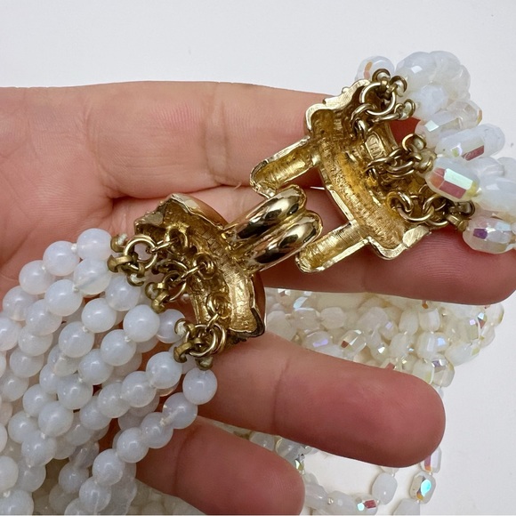 Vintage Donald Stannard 12 Strand Opalescent AB Glass Beaded Hook Necklace - Picture 7 of 8